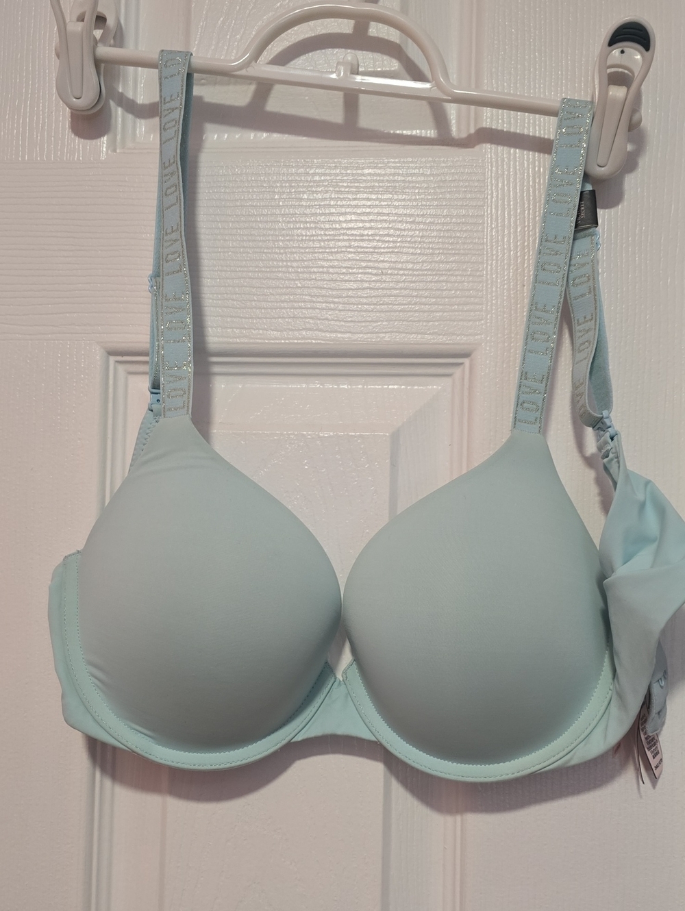 Victoria's Secret Light Blue Padded Underwire Bra with Logo Straps